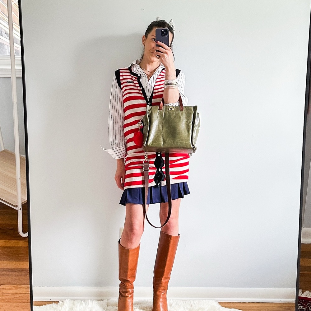 Sonia Rykiel Paris Red Cream Navy Stripe Knit Button Down Tunic Knit - Picture 6 of 6